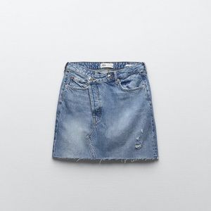 Zara Crossed Fly Denim Mini Skirt